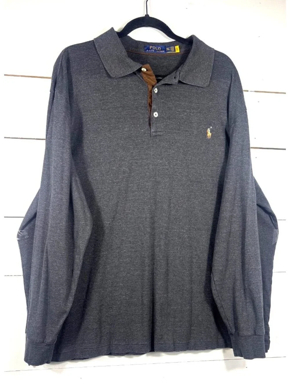 Polo Ralph Lauren 2XLT Long Sleeve Polo Shirt Heather Gray Cotton Blend